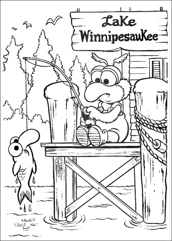 Baby Gonzo Is Fishing On Lake Winnipesaukee Coloring Page